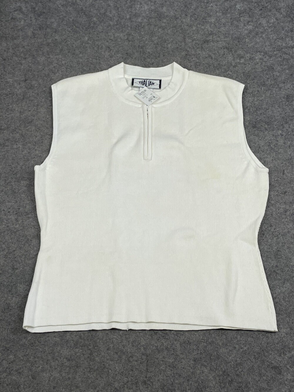 Thalian Top Womens Medium M White Sleeveless 1/4 Zip Stretch Comfort Cotton
